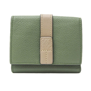 LOEWE Vertical Anagram Women's Leather Wallet [tri-fold] Green,Light Beige