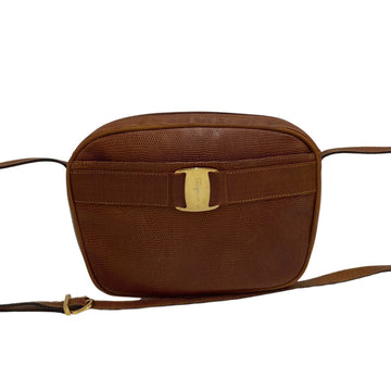 SALVATORE FERRAGAMO Vara Hardware Leather Shoulder Bag Sacoche Brown