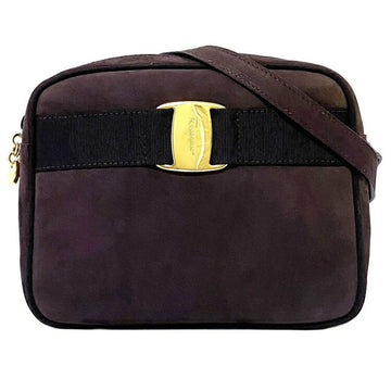 Salvatore Ferragamo Shoulder Bag Purple Gold Vara D 21 309 6 Suede Leather Ladies