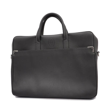 CARTIER[3zc3434] Auth  briefcase must leather black silver metal