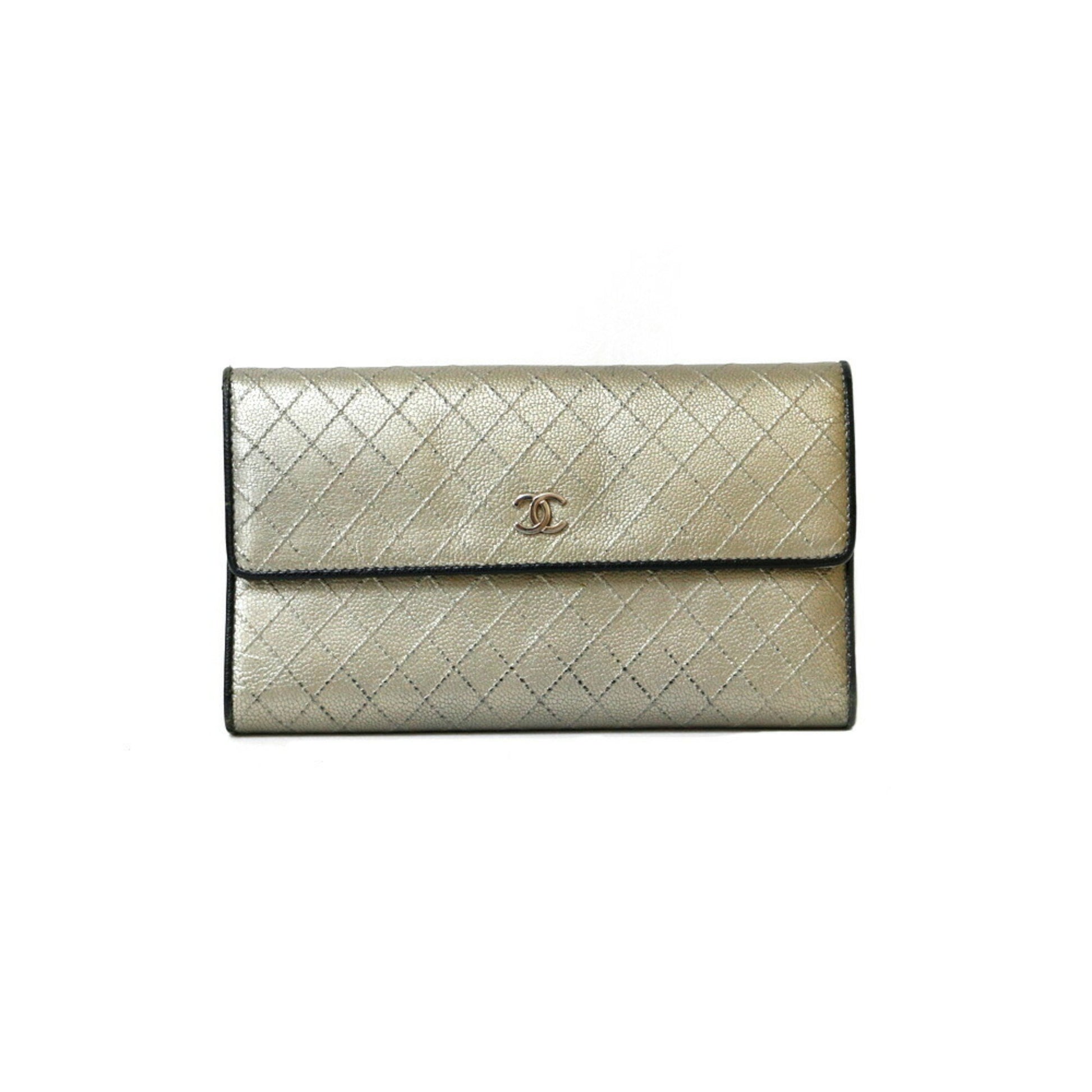 Chanel Long Wallet Caviar Skin COCO Mark CC Metallic Ladies Matt