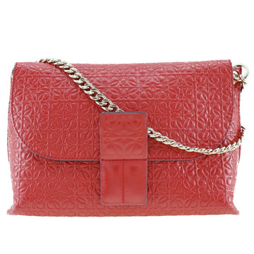 LOEWE Avenue Shoulder Bag Repeat Anagram Chain Calf Made in Spain Red Crossbody A5 Magnetic Type Women's