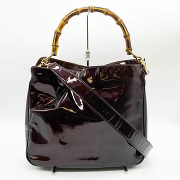 GUCCI 001 1705 1638 Shoulder Bag 2WAY Handbag Brown Bordeaux Enamel Bamboo Women's