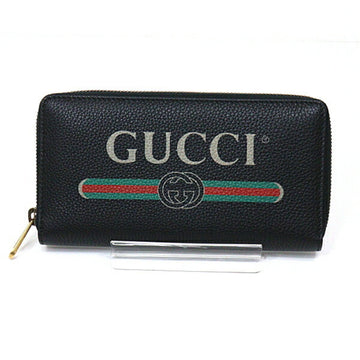 Gucci round long wallet webbing print calf 496317 black