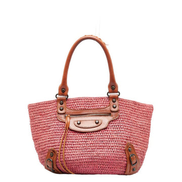 BALENCIAGA handbag basket bag 236741 pink brown raffia leather ladies