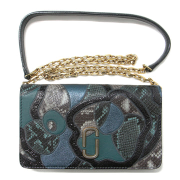 MARC JACOBS Bag Wallet Long Shoulder Green Crossbody Clutch Flap Chain Double J Patchwork Animal Pattern Leather