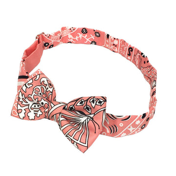 HERMES NOEUD PAPILLON FLEURS ET PAPILLONS DE TISSU flowering textile bow tie choker bracelet pink ROSEMALABAR / NOIR BLANC 100% silk aq5023
