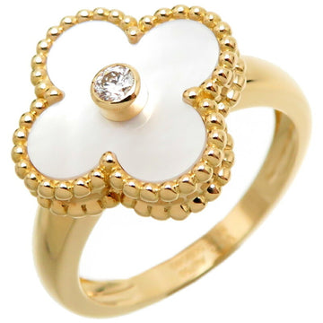 VAN CLEEF & ARPELS #55 Alhambra 1P Diamond Women's Ring VCAR1100 750 Yellow Gold No. 14.5