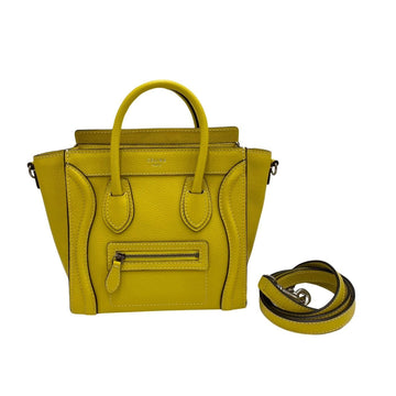 CELINE Luggage Nano Shopper Logo Leather Genuine 2way Shoulder Bag Mini Handbag Yellow 20286