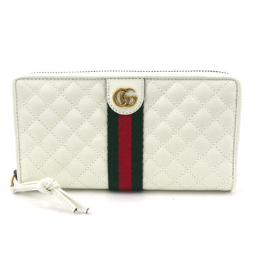 GUCCI Round Zipper Long Wallet Sherry Line Double G Leather White Unisex 536450