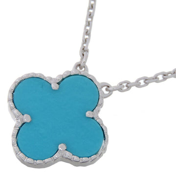 Van Cleef & Arpels Alhambra Turquoise Women's Necklace 750 White Gold Blue