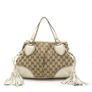 GUCCI GG canvas crest tote bag handbag leather khaki beige ivory 211955