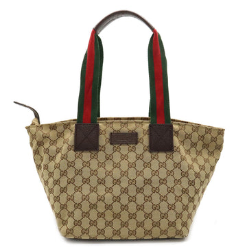 GUCCI GG Canvas Sherry Line Tote Bag Shoulder Leather Khaki Beige Brown Green Red 131230