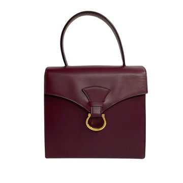 CELINE Vintage Logo Hardware Calf Leather Genuine Handbag Mini Tote Bag Bordeaux 16619