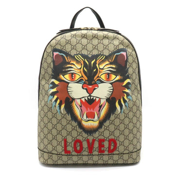 GUCCI GG Supreme Angry Cat LOVED Backpack Rucksack PVC Leather Khaki Beige Black 419584