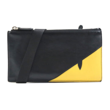 FENDI Shoulder Bag Monster Leather/Canvas Black/Yellow Unisex