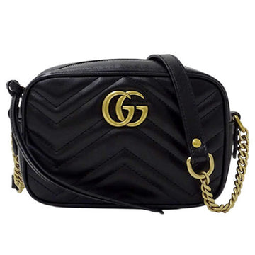 Gucci Women's Shoulder Bag Chain GG Marmont Quilted Leather Black 448065 Pochette