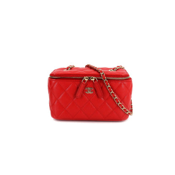 Chanel Matelasse Small Vanity Case Chain Shoulder Bag Caviar Skin Red