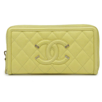 Chanel CC Filigree Zip Coco Mark Round Long Wallet Caviar Skin Leather Yellow A84449