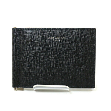 SAINT LAURENT Money Clip 378005 Billfold Bifold Wallet Leather Black Silver Hardware