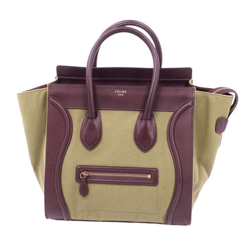CELINE Bag Handbag Luggage Shopper Tote Calf Leather Canvas Women's Khaki/Brown