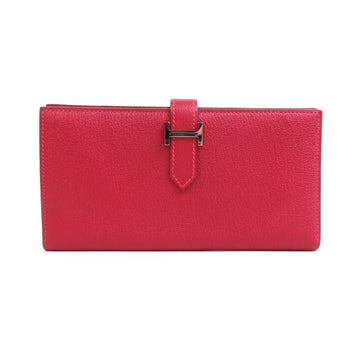 HERMES Unisex Chevre Myzore Leather Long Wallet [bi-fold] Rouge Grenat