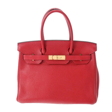 HERMES Birkin 30 Rouge Kazak Q Engraved [around 2013] Ladies' Taurillon Clemence Handbag
