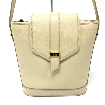 YVES SAINT LAURENT shoulder bag leather ivory gold hardware YSL logo ladies women