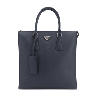 PRADA Saffiano tote bag leather navy 2VG079 silver metal fittings