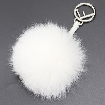 FENDI bag charm 7AR259 white metal fur ladies pompom key holder
