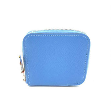 HERMES Wallet Azap Silk-in Blue Coin Case Purse Round Square Ladies Vaux Epson Leather