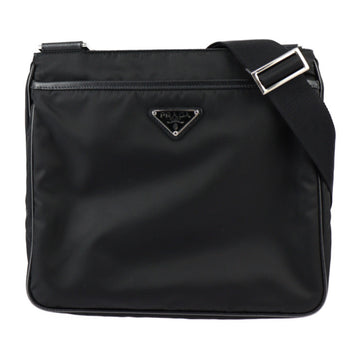 PRADA Shoulder Bag 2VH118 Nylon Leather Black Silver Hardware Messenger Triangle Logo Tessuto