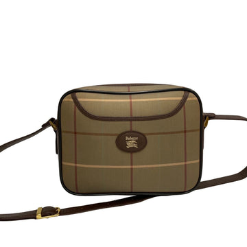 BURBERRYs Vintage Nova Check Leather Genuine Canvas Shoulder Bag Pochette Brown