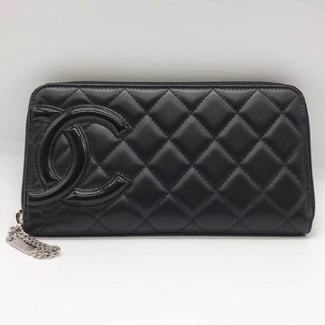 CHANEL Round Wallet Cambon Line Leather Black