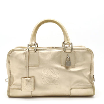 LOEWE Amazona 28 Anagram Handbag Boston Metallic Leather Champagne Gold 311.72.001