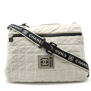 CHANEL Sports Line Chocolate Bar Stitch Coco Mark Shoulder Bag Cotton Jersey Gray