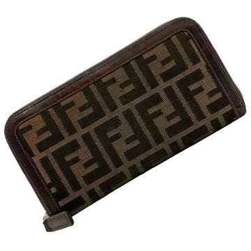 FENDI long wallet khaki brown Zucca 2268 canvas leather  FF ladies