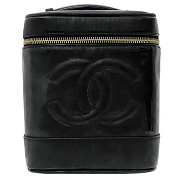 Chanel Handbag Vanity Bag Black Gold Cocomark A01998 Patent Leather No. 3 CHANEL Enamel Women's