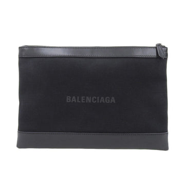 BALENCIAGA Canvas Leather Navy Clip M Clutch Bag 373834 Black