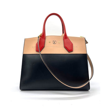 LOUIS VUITTON Handbag Shoulder Bag City Steamer MM Leather Black/Beige/Red Gold Ladies