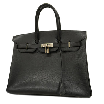 HERMESAuth  Birkin 35 I Stamp Women's Vache Liegee Leather Handbag Black
