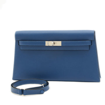 HERMES Kelly Elan Handbag Vaux Madame Deep Blue Silver Hardware B Engraved