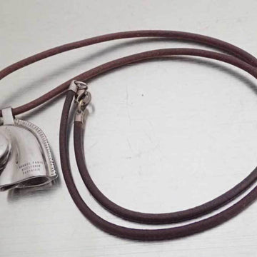HERMES Necklace Horse Head Metal/Leather Silver x Brown Women's