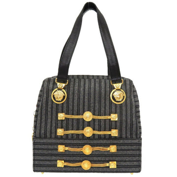 Gianni Versace Canvas Leather Gray Medusa Handbag 0079
