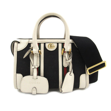 GUCCI Sherry Line 2way Shoulder Bag Black White GG canvas leather 715771