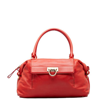 SALVATORE FERRAGAMO Gancini Handbag Tote Bag Red Leather Ladies