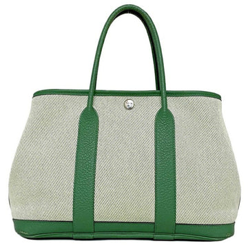 Hermes handbag garden TPM green toile ash country canvas leather P stamp made in 2012 HERMES tote bag ladies