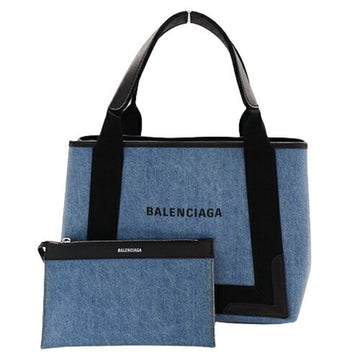 BALENCIAGA Bag Women's Tote Handbag Canvas Leather Coated Navy Cabas S Blue Black 339933