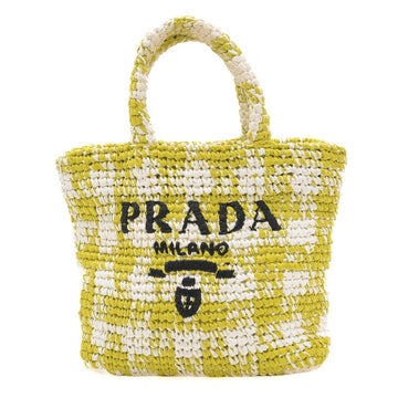 PRADA Raffia Tote Bag Basket Straw White/Light Green 1BG422