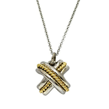 TIFFANY Signature Cross Necklace Silver Yellow Gold YG 925 750 &Co. Combination Pendant Ladies